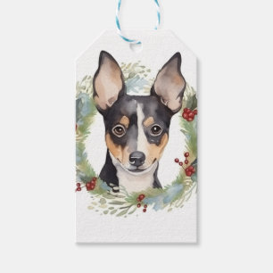 Rat Terrier Christmas Wreath Festive Pup Gift Tags