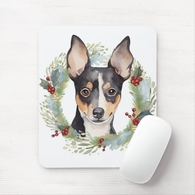Rat Terrier Christmas Wreath Festive Pup Mouse Mat (With Mouse)