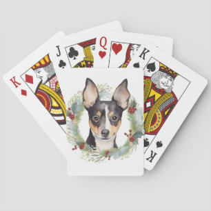 Rat Terrier Christmas Wreath Festive Pup Playing Cards