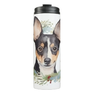 Rat Terrier Christmas Wreath Festive Pup Thermal Tumbler