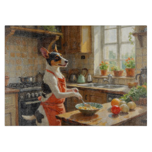 Rat Terrier Cooking in Kitchen Cutting Board
