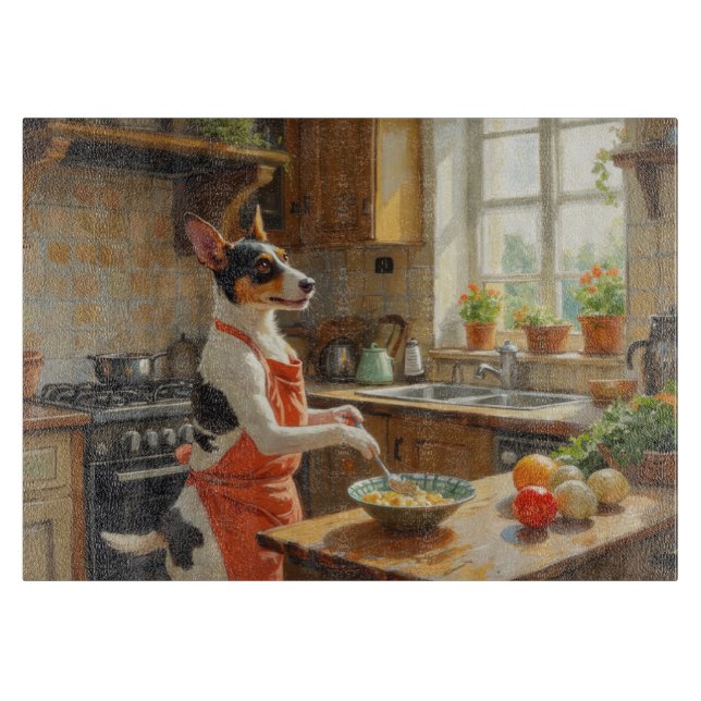 Rat Terrier Cooking in Kitchen Cutting Board (Front)