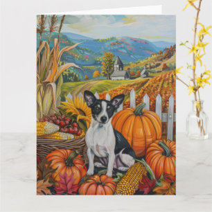 Rat Terrier Dog Autumn Harvest Thanksgiving Card