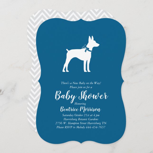 Rat Terrier Dog Baby Shower Blue Boy Invitation (Front/Back)