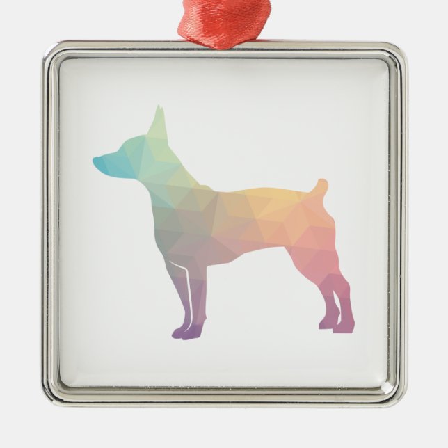 Rat Terrier Dog Breed Geo Silhouette Pastel Metal Tree Decoration (Front)