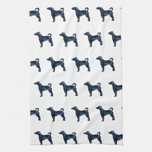 Rat Terrier Dog Breed Silhouette Black Watercolor Tea Towel