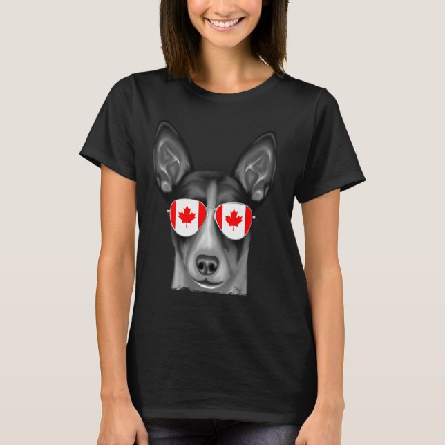 Rat Terrier Dog Canada Flag Sunglasses T-Shirt (Front)