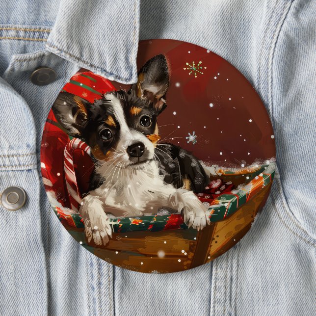 Rat Terrier Dog Christmas Festive 6 Cm Round Badge (In Situ)