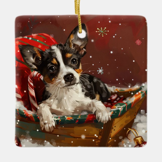 Rat Terrier Dog Christmas Festive Ceramic Ornament (Front)