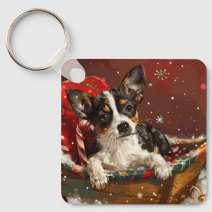 Rat Terrier Dog Christmas Festive Key Ring