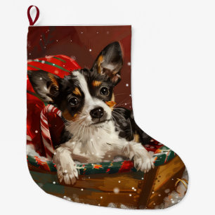 Rat Terrier Dog Christmas Festive Large Christmas Stocking