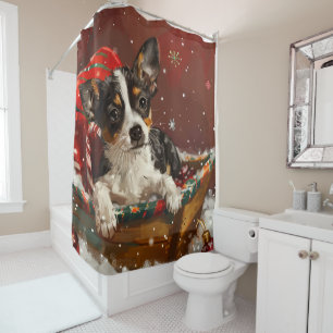 Rat Terrier Dog Christmas Festive Shower Curtain