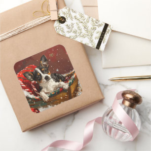 Rat Terrier Dog Christmas Festive Square Sticker