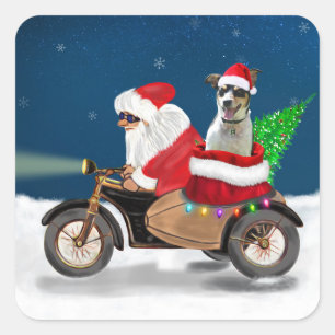 Rat Terrier Dog Christmas Santa Claus   Square Sticker