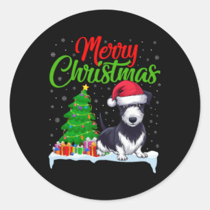 Rat Terrier Dog Christmas Tree Lights Funny Xmas D Classic Round Sticker