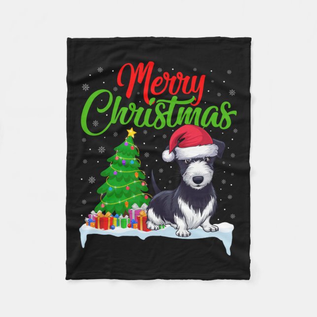 Rat Terrier Dog Christmas Tree Lights Funny Xmas D Fleece Blanket (Front)