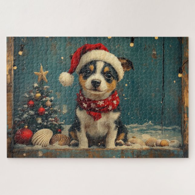 Rat Terrier Dog Christmas Vintage Beach  Jigsaw Puzzle (Horizontal)