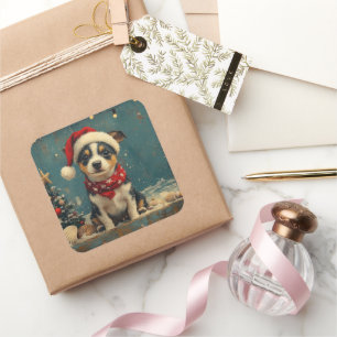 Rat Terrier Dog Christmas Vintage Beach  Square Sticker