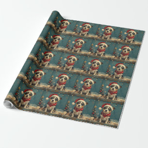 Rat Terrier Dog Christmas Vintage Beach Wrapping Paper