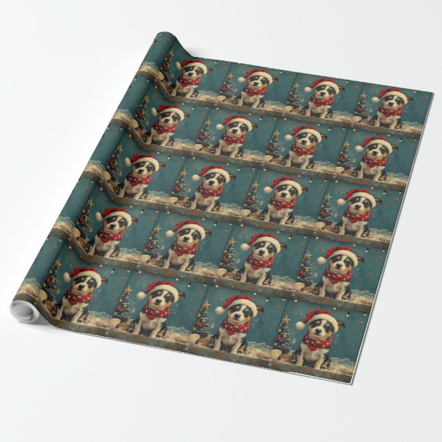 Rat Terrier Dog Christmas Vintage Beach  Wrapping Paper (Unrolled)