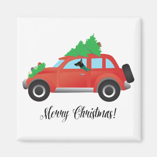 Rat Terrier Dog Driving a Christmas Car Magnet