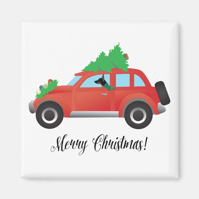 Rat Terrier Dog Driving a Christmas Car Magnet (Front)