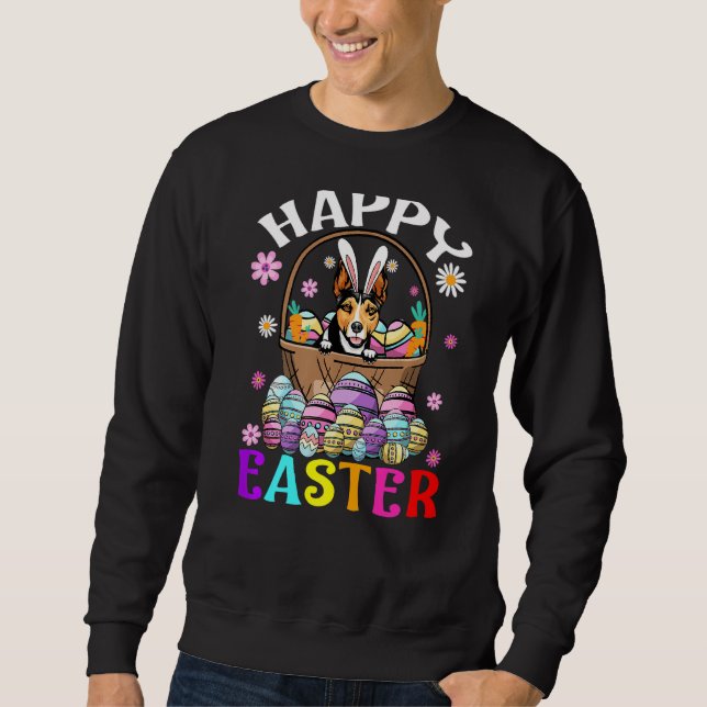 Rat Terrier Dog Happy Easter Bunny Eggs Easter Sweatshirt (Front)