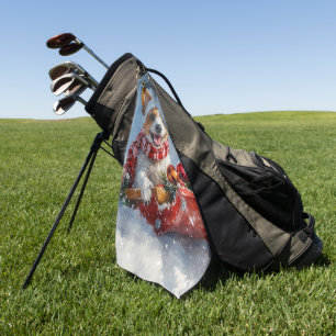 Rat Terrier Dog in Sledge Let it Snow Christmas Golf Towel