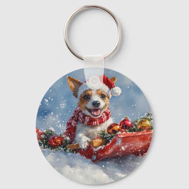 Rat Terrier Dog in Sledge Let it Snow Christmas  Key Ring (Front)