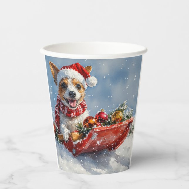 Rat Terrier Dog in Sledge Let it Snow Christmas  Paper Cups (Front)