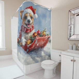Rat Terrier Dog in Sledge Let it Snow Christmas  Shower Curtain