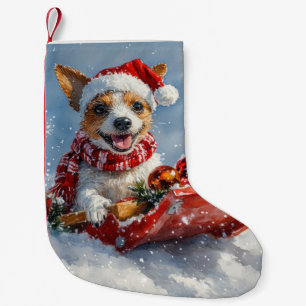 Rat Terrier Dog in Sledge Let it Snow Christmas  Small Christmas Stocking