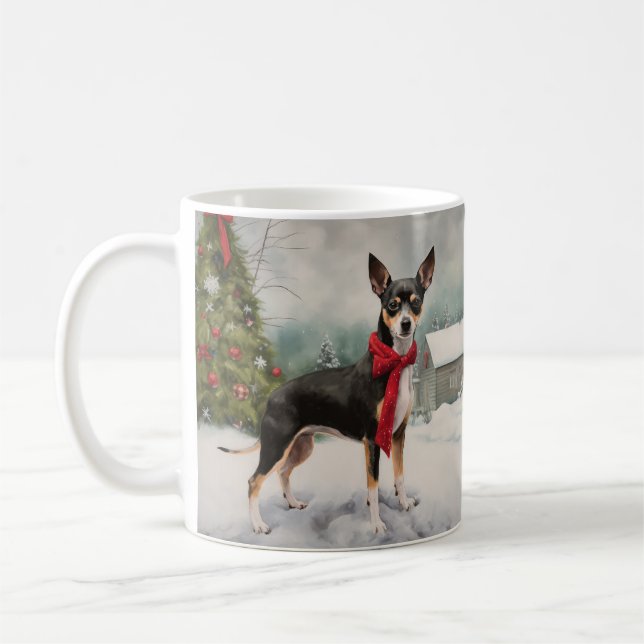 Rat Terrier Dog in Snow Christmas  Coffee Mug (Left)