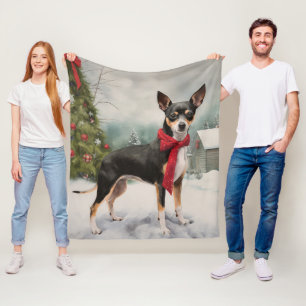 Rat Terrier Dog in Snow Christmas  Fleece Blanket