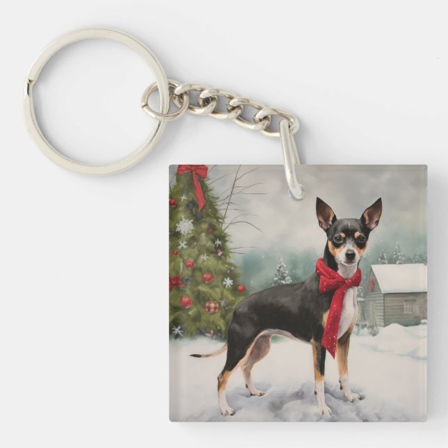 Rat Terrier Dog in Snow Christmas  Key Ring (Front)