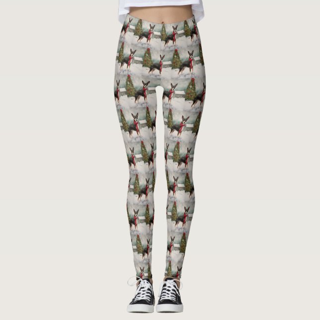 Rat Terrier Dog in Snow Christmas  Leggings (Front)