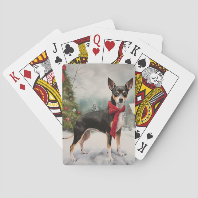 Rat Terrier Dog in Snow Christmas  Playing Cards (Back)