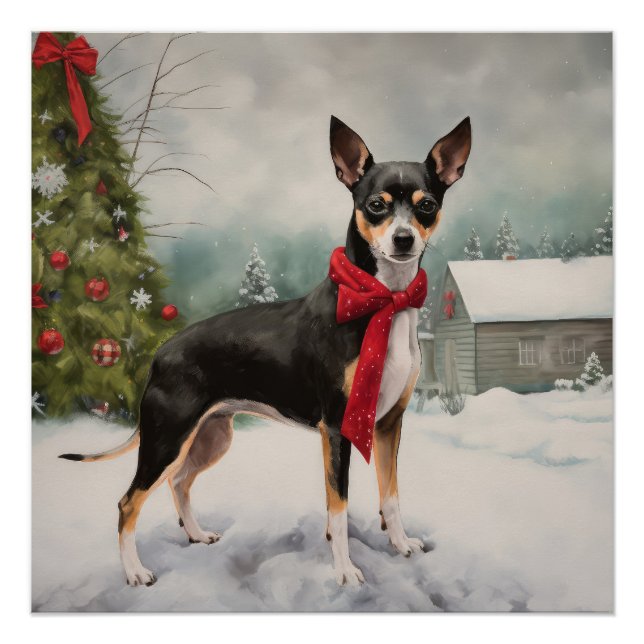 Rat Terrier Dog in Snow Christmas  Poster (Front)
