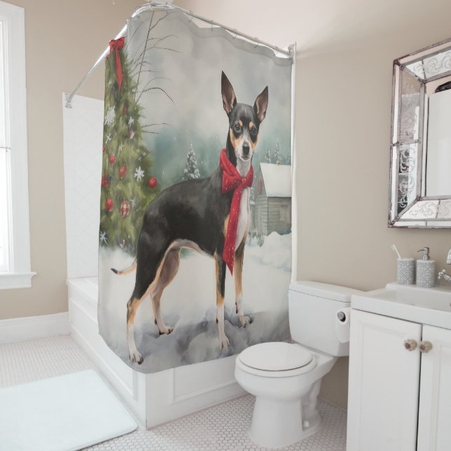 Rat Terrier Dog in Snow Christmas  Shower Curtain (In Situ)