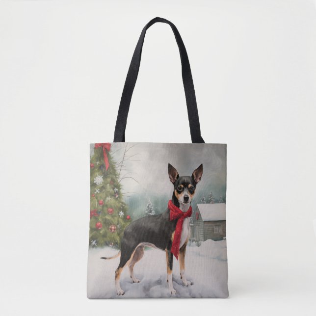 Rat Terrier Dog in Snow Christmas  Tote Bag (Front)