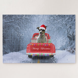 Rat Terrier Dog in Snow sitting in Christmas Truck Jigsaw Puzzle