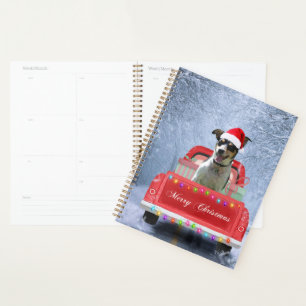 Rat Terrier Dog in Snow sitting in Christmas Truck Planner