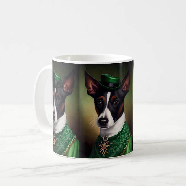 Rat Terrier Dog in St. Patrick's Day Dress Coffee Mug (Front Left)
