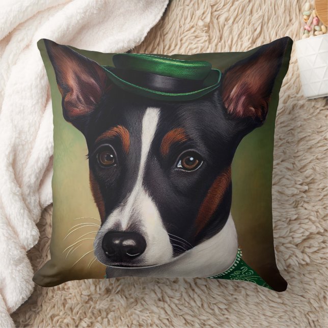 Rat Terrier Dog in St. Patrick's Day Dress Cushion (Blanket)