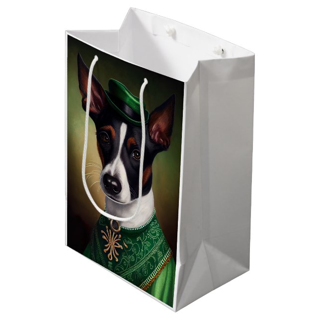 Rat Terrier Dog in St. Patrick's Day Dress Medium Gift Bag (Front Angled)