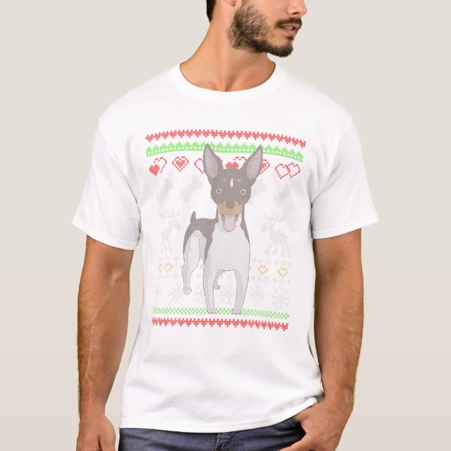 Rat Terrier Dog Santa Claus Ugly Christmas Pattern T-Shirt (Front)