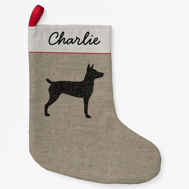 Rat Terrier Dog Silhouette Holiday Personalised Small Christmas Stocking (Front)