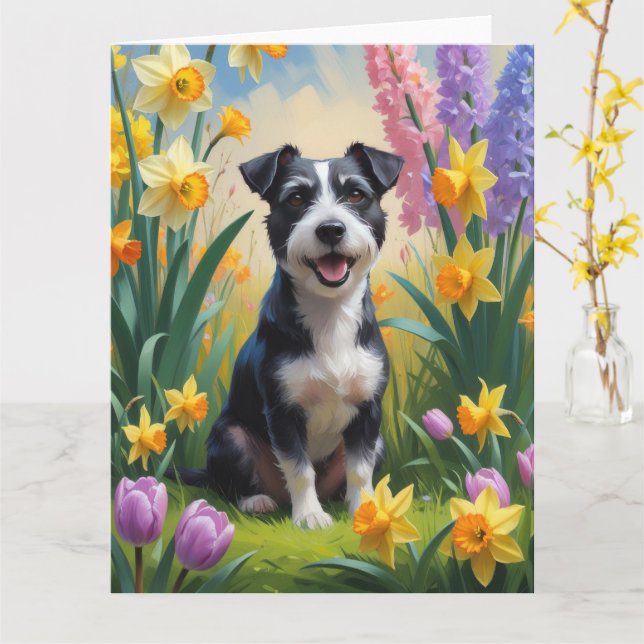 Rat Terrier Dog Spring Flowers Painting Card (Yellow Flower)