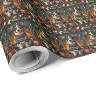 Rat Terrier Dog With Christmas Gifts Fireplace Wrapping Paper