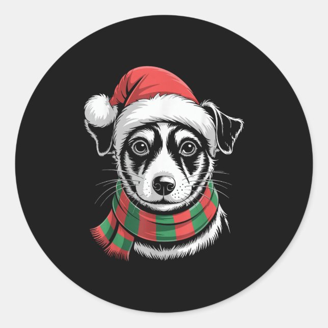 Rat Terrier Dog Xmas Santa Hat Scarf Christmas Cos Classic Round Sticker (Front)